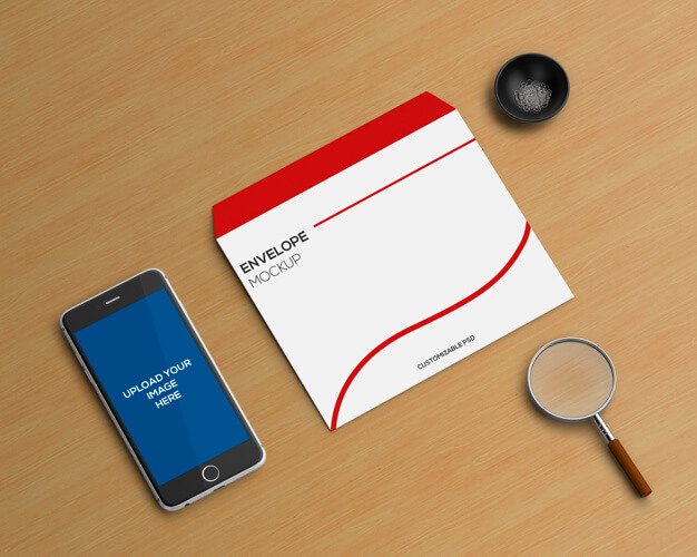 Front facing Envelop mockup with Smartphone