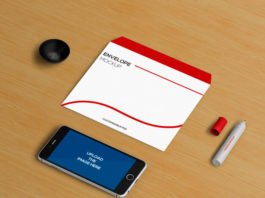 Smartphone mockup with Envelope and Stationery elements