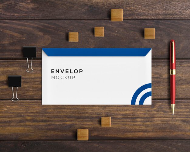 Free PSD envelope mockup with Stationery elements
