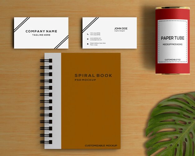 Free Front facing Spiral Book Mockup with Business card