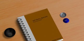 Free Spiral book mockup with Stationery concept