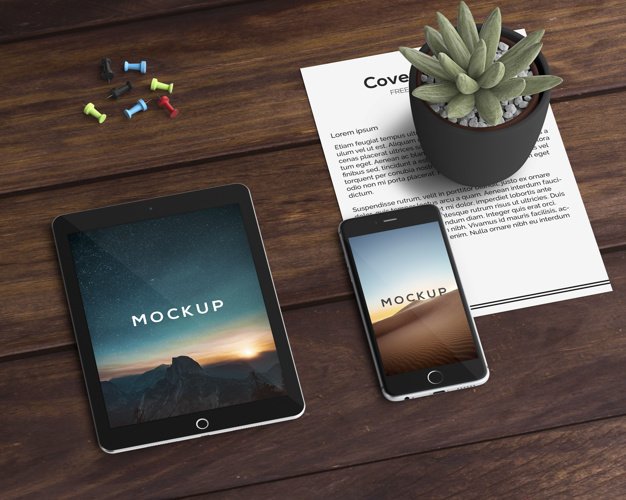 Free Smart Phone and tab Mockup with Plants