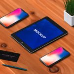 Free PSD Tab Mockup with Stationery concept Items