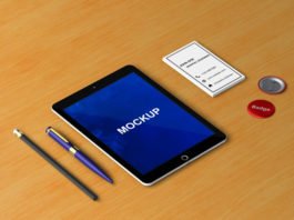 Free PSD Tablet mockup with Pen and Pencil