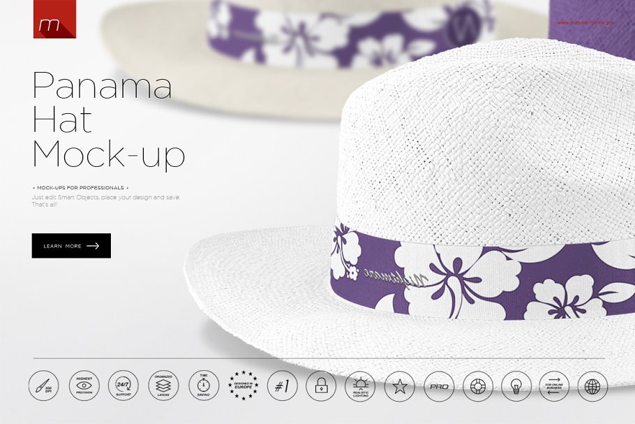 Purple Floral Print Panama Hat Mockup