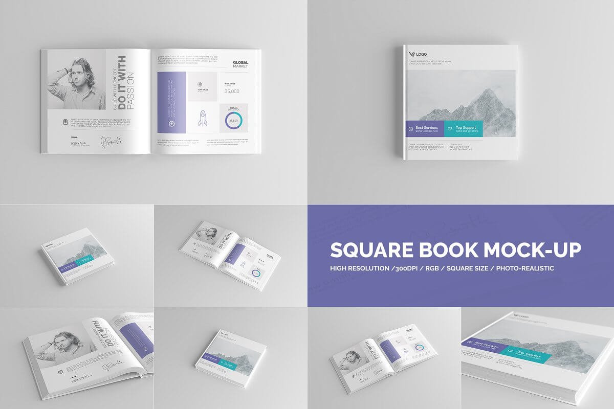 32  Stunning Free Square Book Mockup PSD Templates for Designers