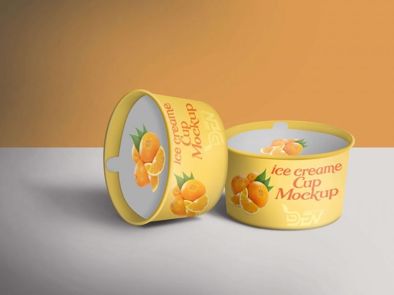 Free Orange Ice Cream Cup Mockup Design | PSD Template