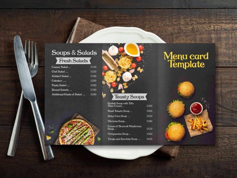 Free Black Menu Card Mockup Design | PSD Template