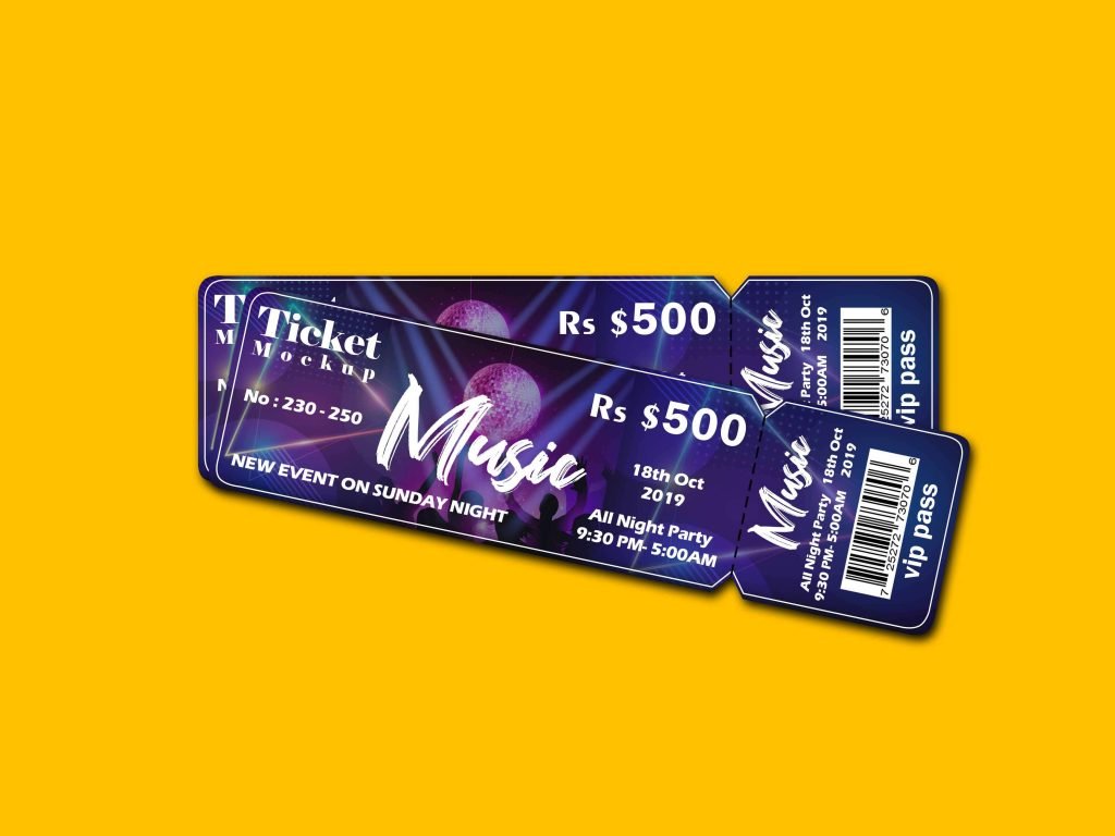 Download Free Music Event Ticket Mockup | PSD Template - Mockup Den