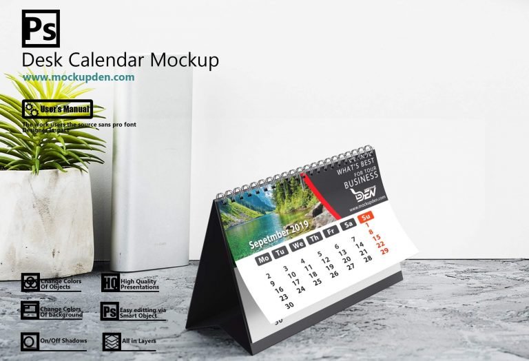 Free Elegant Desk Calendar Mockup