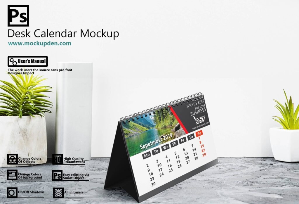 Free Elegant Desk Calendar Mockup | PSD Template 1