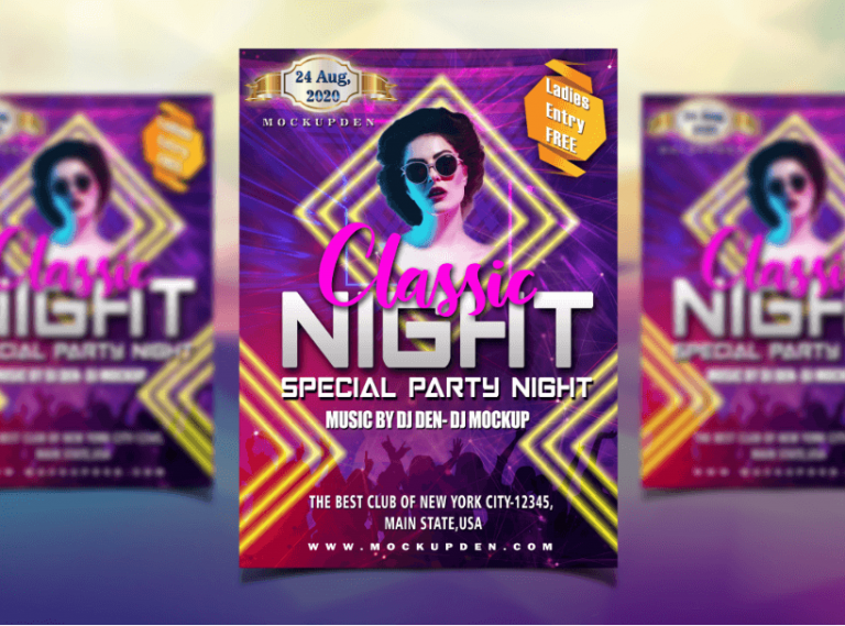 Free Night Party Flyer Mockup | PSD Template Design