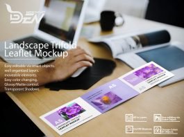 Free Trifold A5 Landscape Leaflet Mockup