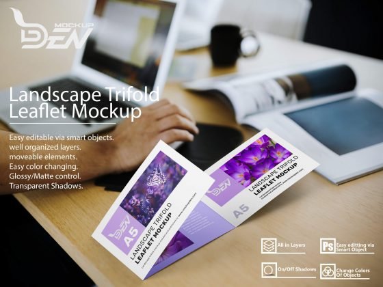 Download Free Landscape Trifold A5 Leaflet Mockup Pack | PSD Template