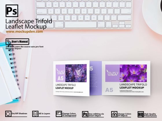 Download Free Landscape Trifold A5 Leaflet Mockup Pack | PSD Template