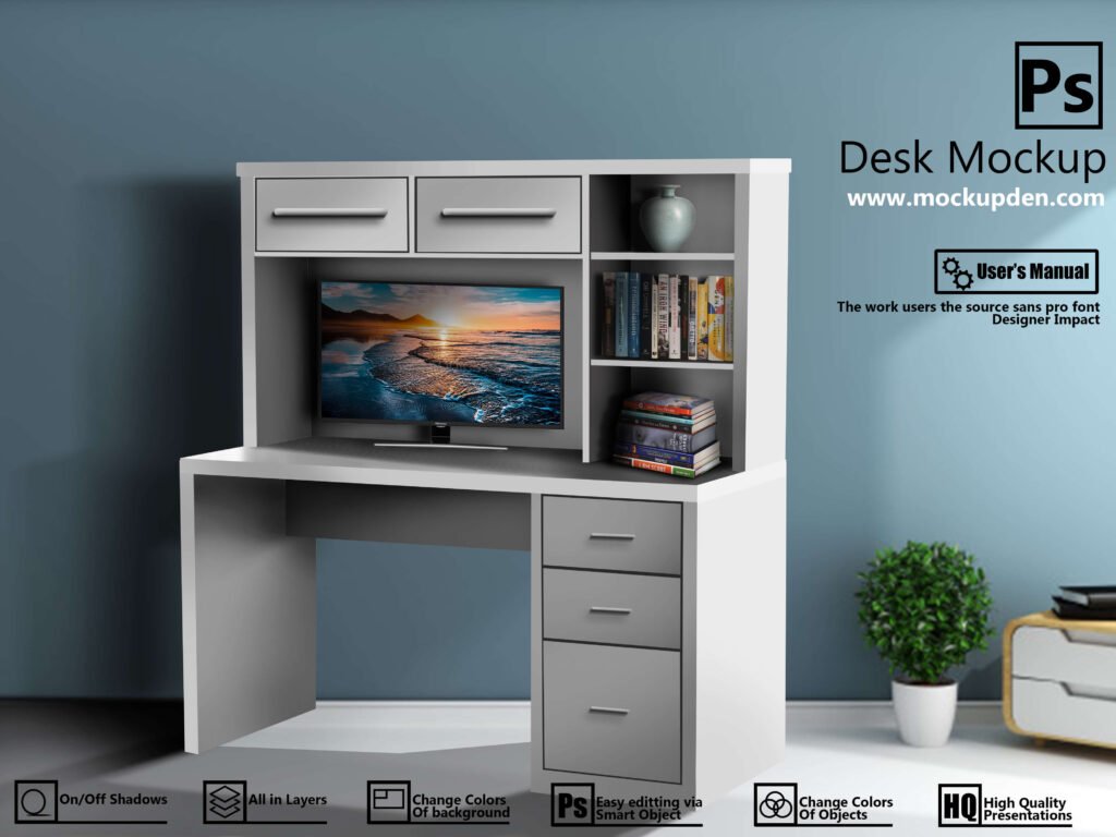 Free Customizable Desk Mockup PSD Template