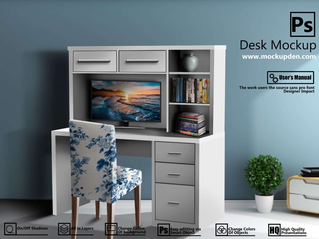 Free Customizable Desk Mockup PSD