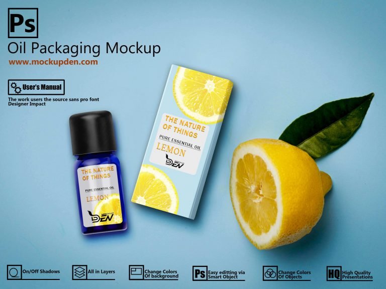 Download Free Blue Oil Packaging Mockup Design | PSD Template - Mockup Den
