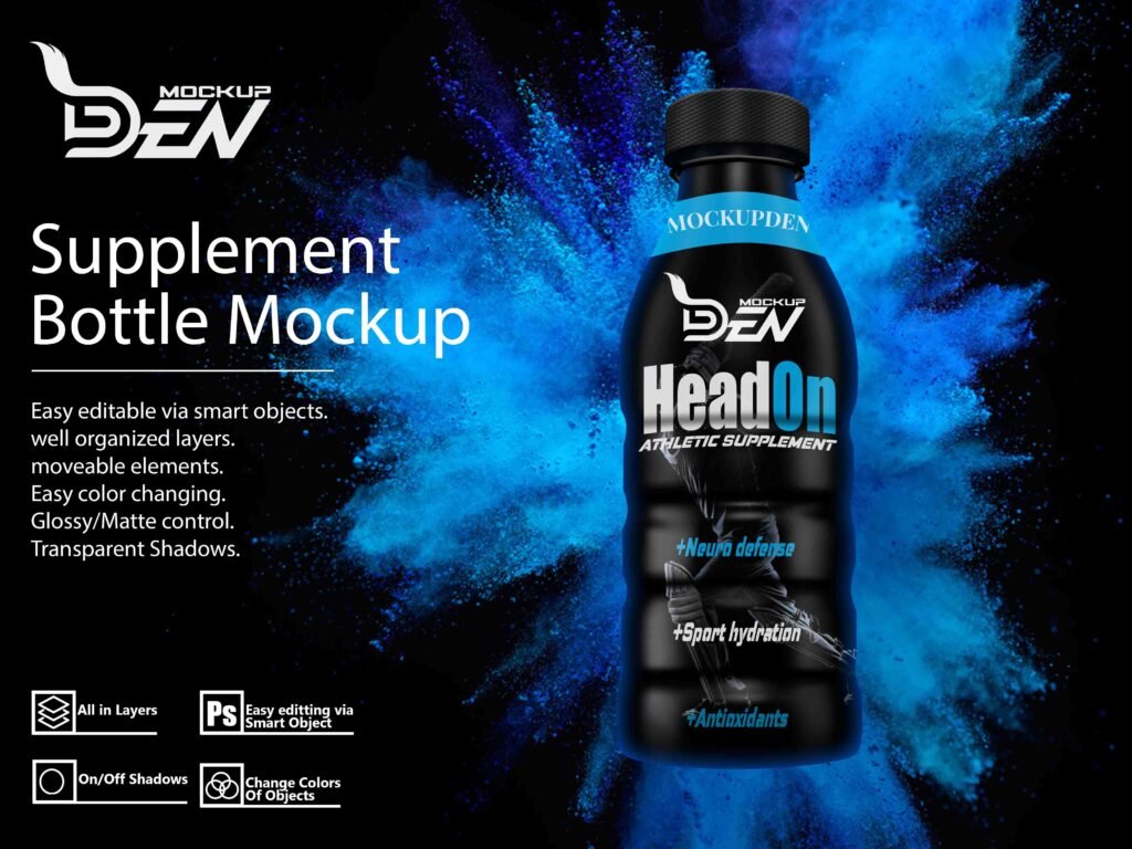 Download Free Sports Supplement Bottle Mockup Psd Template Design Mockup Den