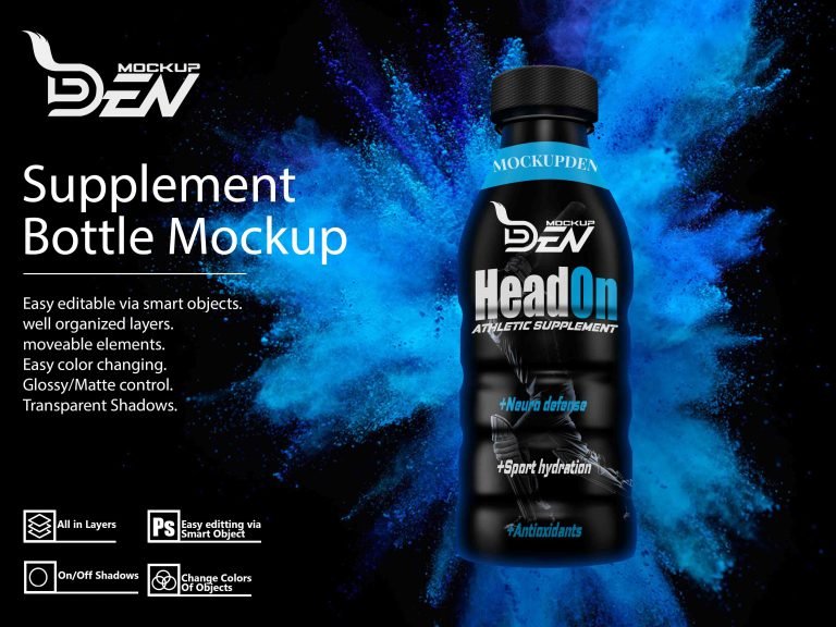 Free Sports Supplement Bottle Mockup | PSD Template Design