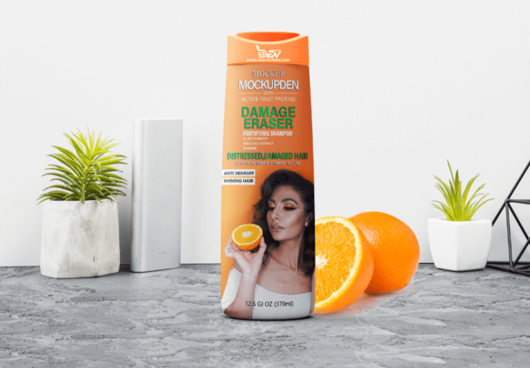 Free Orange Shampoo Bottle Mockup