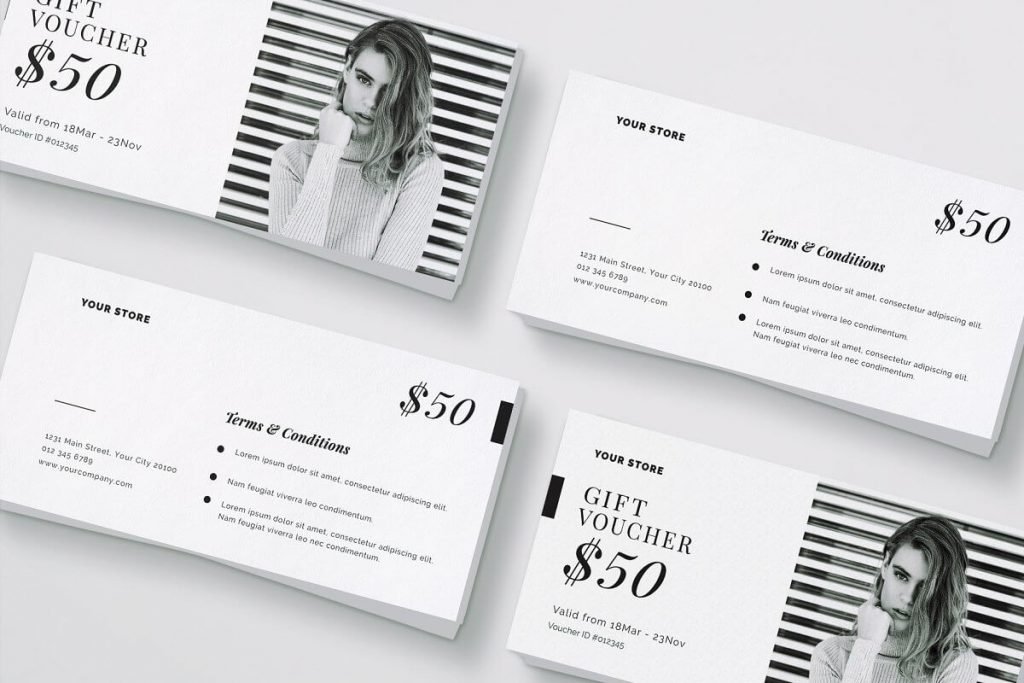 Black And White Color Girl Model Print Voucher Template