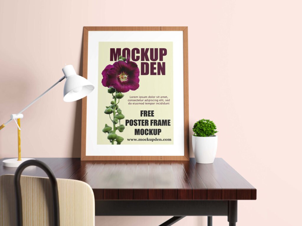 Free Portrait Poster On Study Table Mockup
