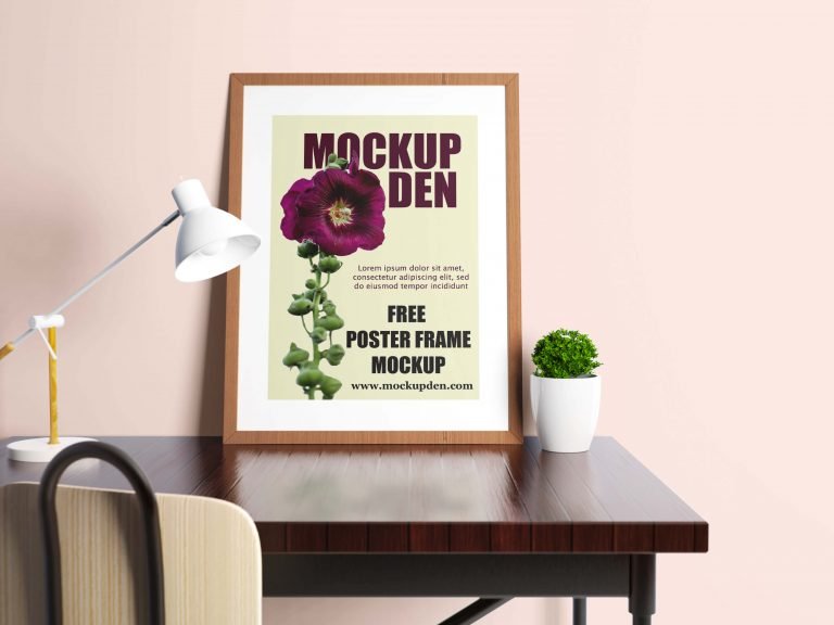 Free Potrait Poster On Study Table Mockup