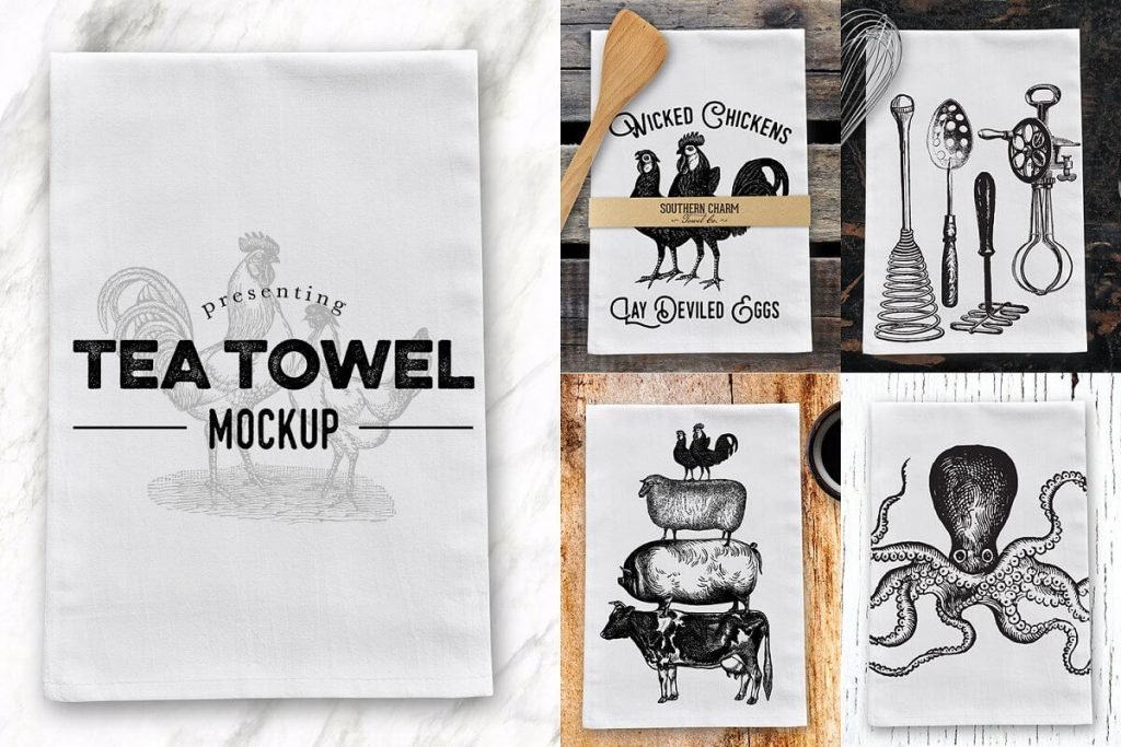 Sketch Printed Tea Towel Mockup Design