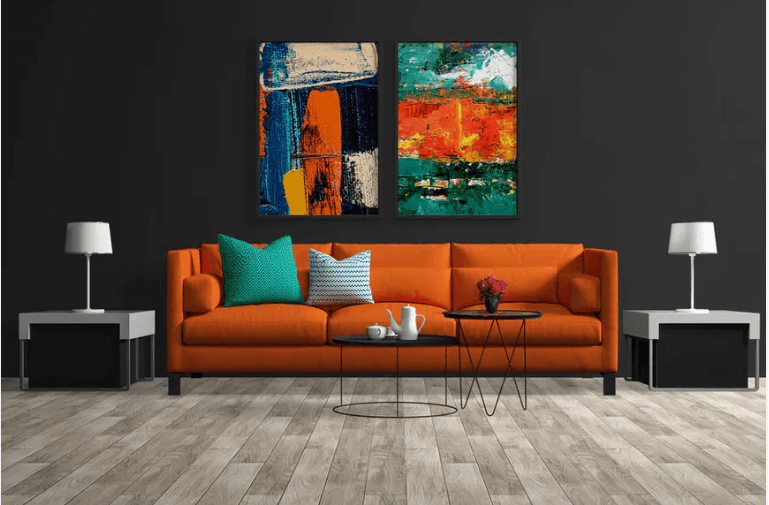 Room Interior Scene With Canvas Placed On Wall