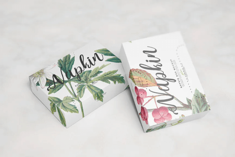Two Floral Print Napkin Box Mockup