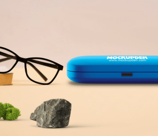 Free Blue Glass Case Mockup Scene