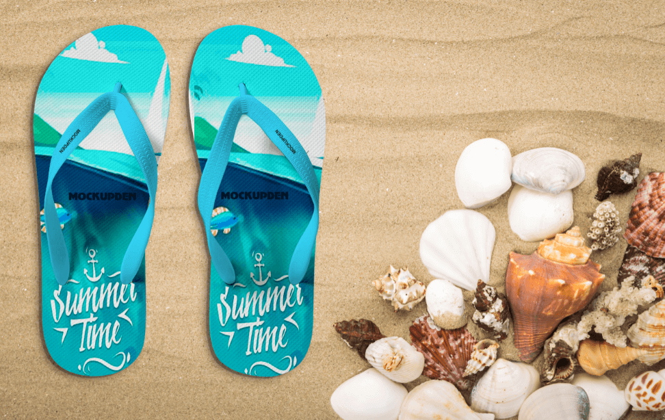 Free Flipflop Kept On Sea Beach Mockup Design 1