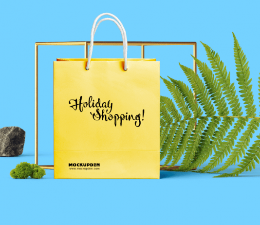 Free Yellow Holiday Sale Shopping Bag Mockup