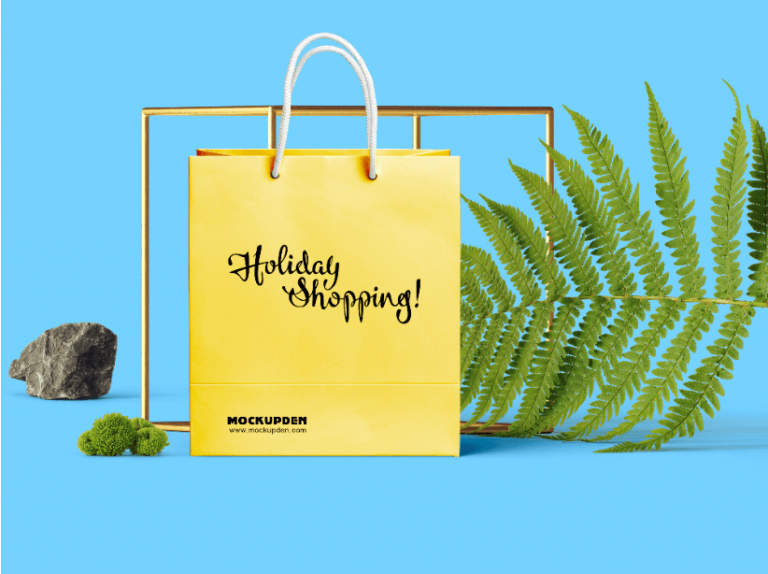 Free Yellow Holiday Sale Shopping Bag Mockup