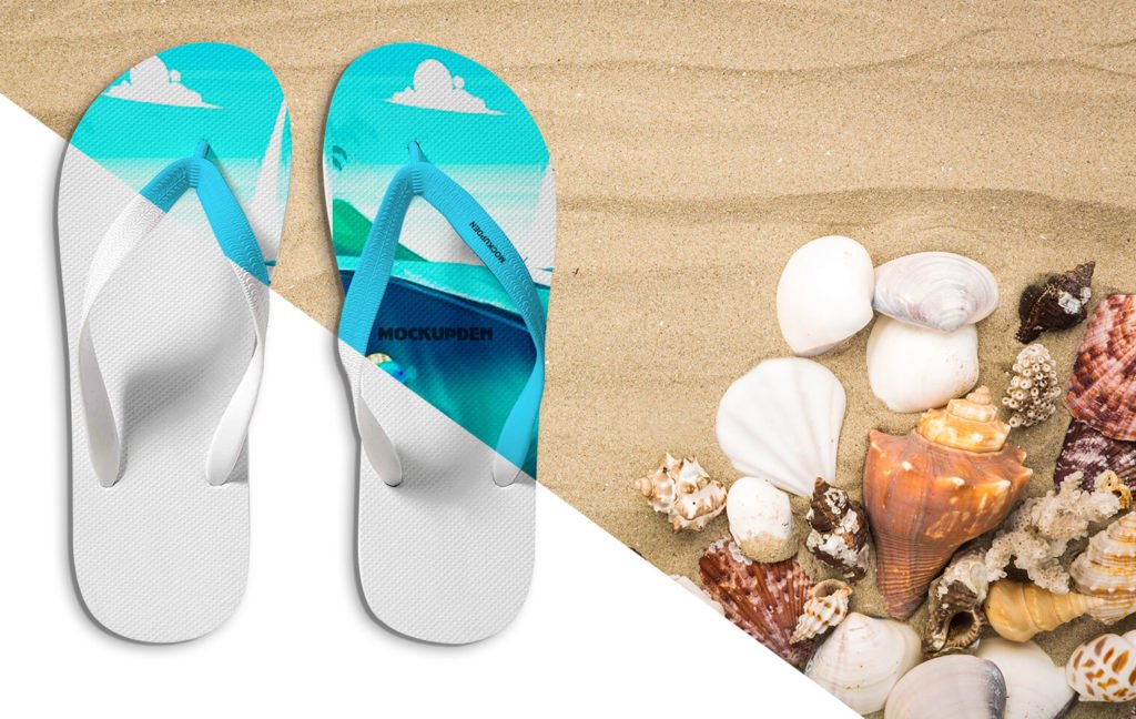 Free Flipflop Kept On Sea Beach Mockup Design