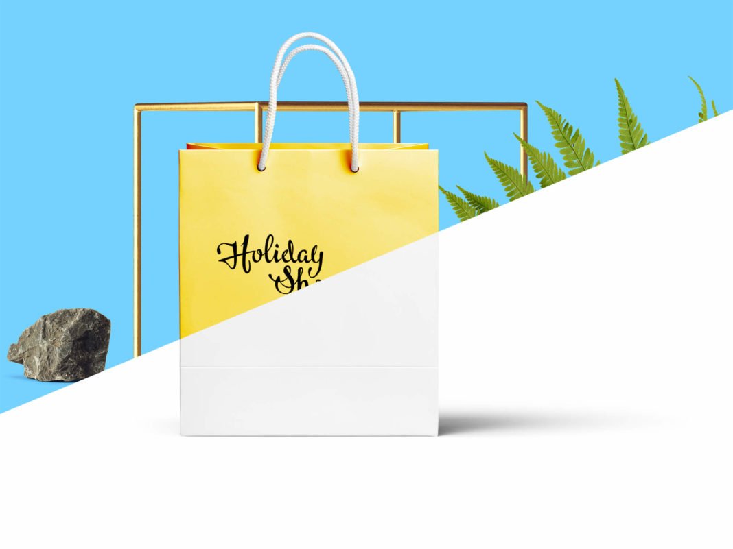 Download Free Yellow Holiday Sale Shopping Bag Mockup | Mockupden