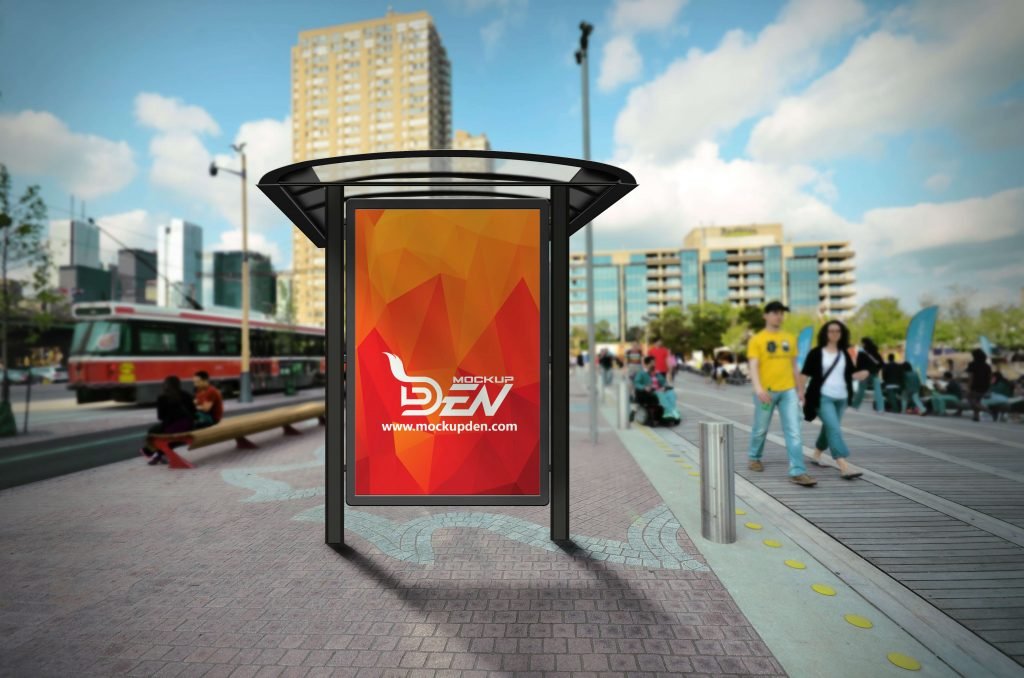 Free Realistic Bus Stop Billboard Mockup 2