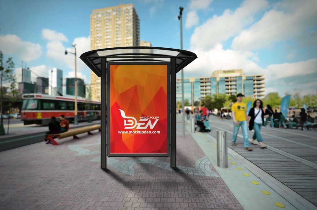 Free Realistic Bus Stop Billboard Mockup 1