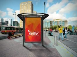 Free Realistic Bus Stop Billboard Mockup