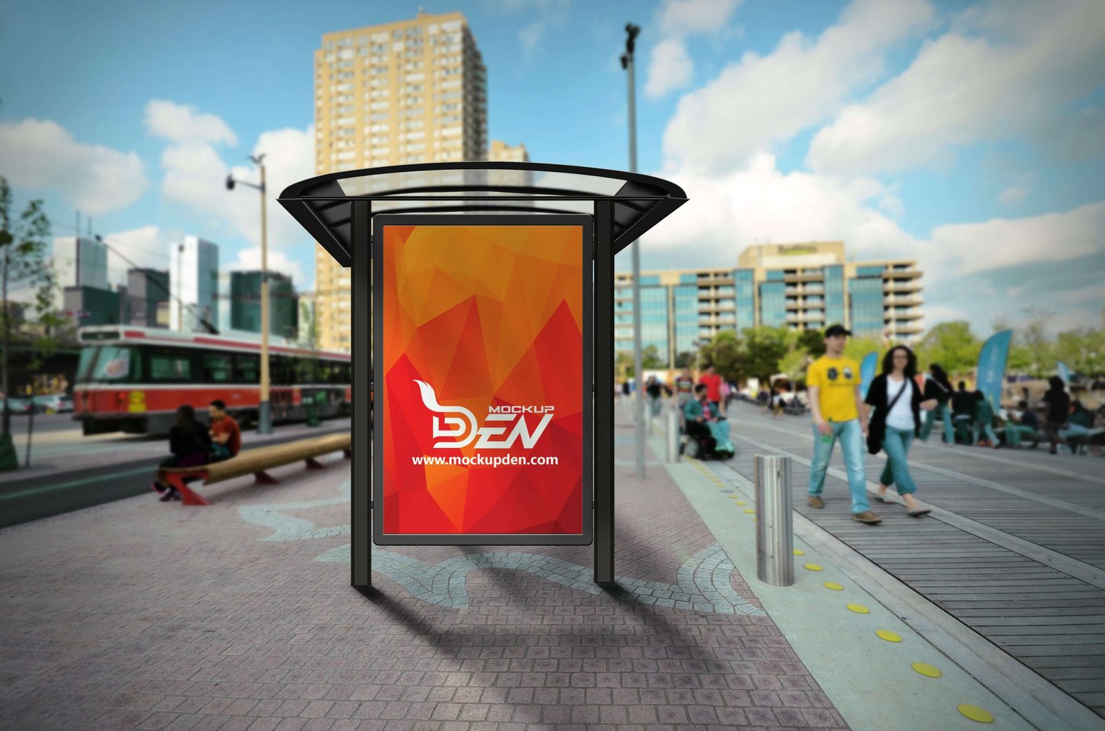Download Free Realistic Bus Stop Billboard Mockup | Mockupden