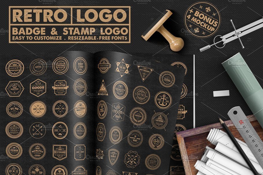 Retro Style Stamp And Badge Mockup