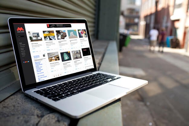 Macbook Kept Infront Of Shutter PSD Template