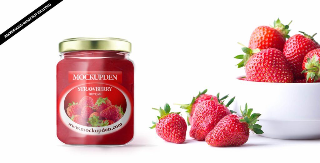 Free Strawberry Fruit Jam Jar Mockup PSD Template