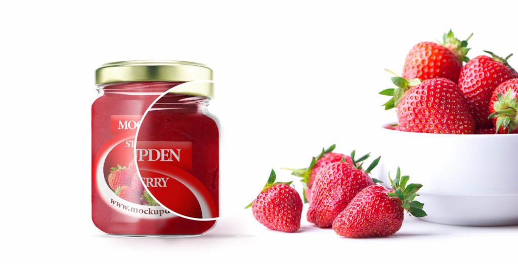 Free Strawberry Fruit Jam Jar Mockup PSD Template