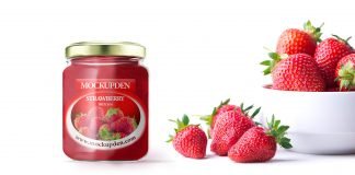 Free Strawberry Fruit Jam Jar Mockup Psd Template
