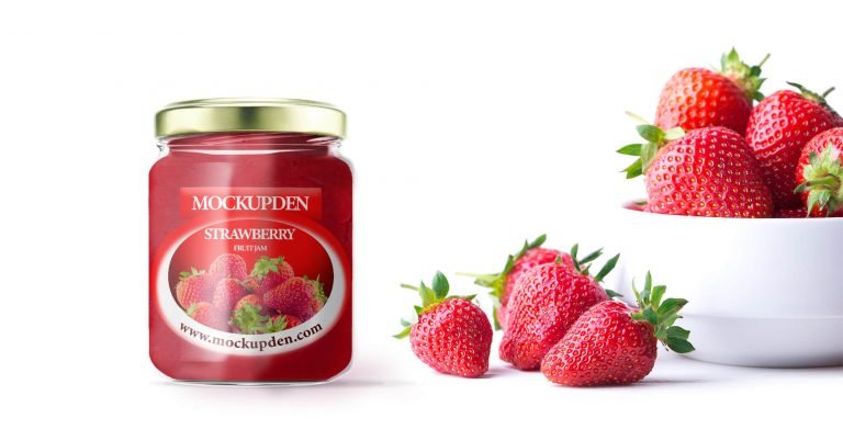 Free Strawberry Fruit Jam Jar Mockup Psd Template