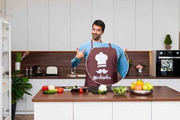 Download Person Wearing Apron Mockup PSD Template| Mockupden