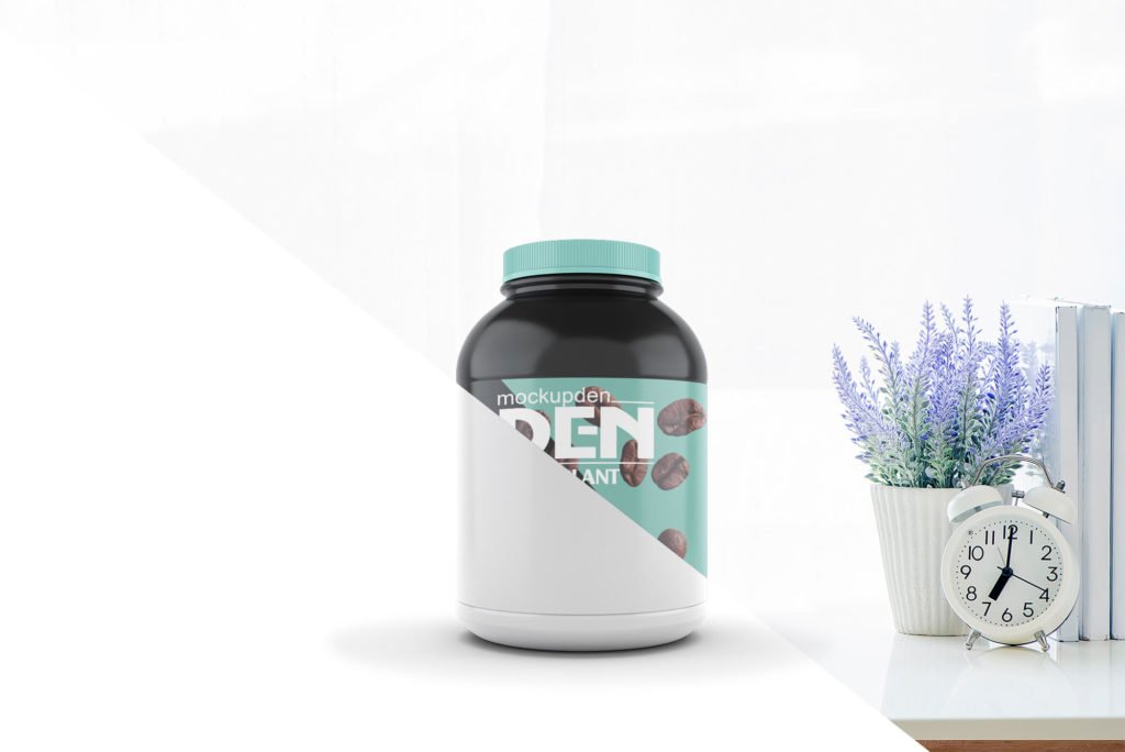 Download Free Protein Jar Mockup Psd Template On A Clean Background PSD Mockup Templates