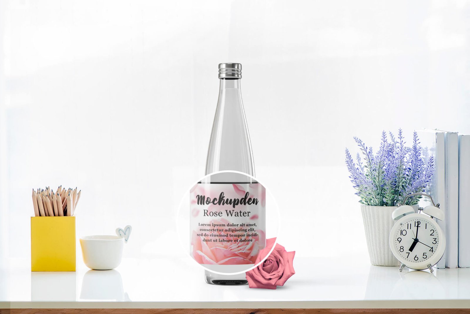 Download Free Rose Water Bottle Mockup PSD Template | Mockupden